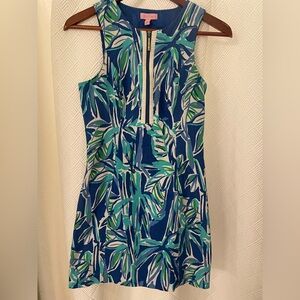 Lilly Pulitzer Womens Penelope Blue Crush Bamboo Shift Mini Zip DressSize 2
